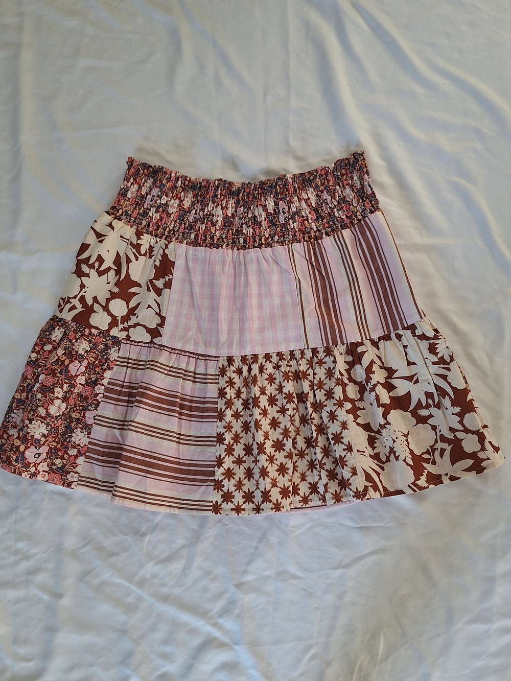 Universal Thread Women's Patchwork Skirt Size Medium Pink Brown Floral Stripe